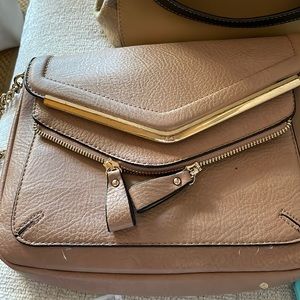 Madison West Small Pink Crossbody bag. Strap also has gold link chain. Pretty